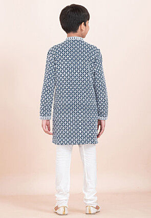 Embroidered Rayon Kurta Set in Teal Blue