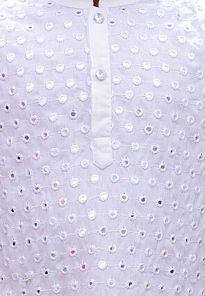 Embroidered Rayon Kurta Set in White