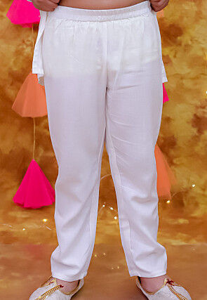 Embroidered Rayon Kurta Set in White