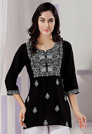 Embroidered Rayon Kurti in Black