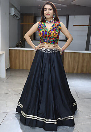 Embroidered Rayon Lehenga in Black