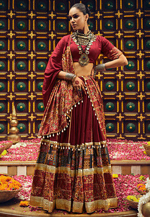 Embroidered Rayon Lehenga in Maroon