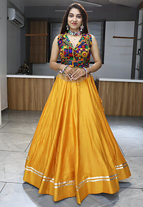 Embroidered Rayon Lehenga in Mustard