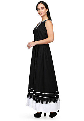 Embroidered Rayon Long Kurta in Black