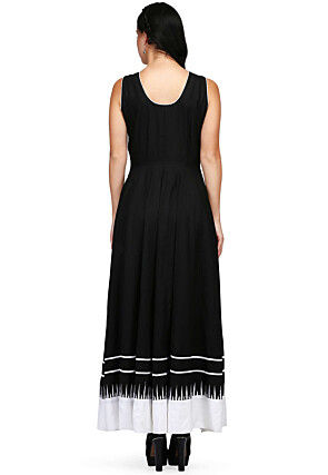 Embroidered Rayon Long Kurta in Black