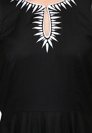 Embroidered Rayon Long Kurta in Black