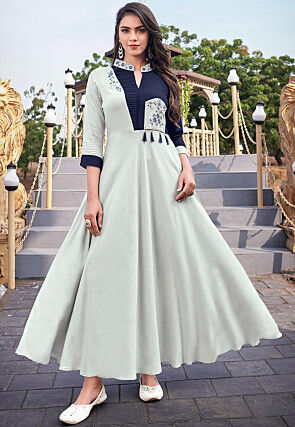 OffWhite Silk Chanderi Ensemble  Silk kurti designs Fashion Dress  indian style
