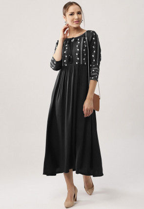 Printed Pure Cotton Midi Dress with Jacket in Black