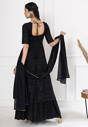 Embroidered Rayon Pakistani Suit in Black