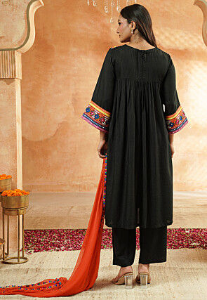 Embroidered Rayon Pakistani Suit in Black