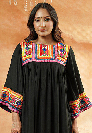Embroidered Rayon Pakistani Suit in Black