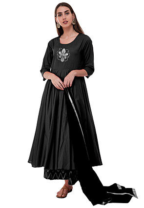 Embroidered Rayon Pakistani Suit in Black