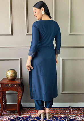 Embroidered Rayon Pakistani Suit in Blue