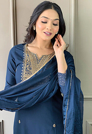 Embroidered Rayon Pakistani Suit in Blue