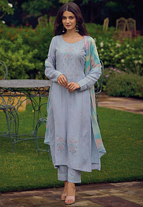 Embroidered Rayon Pakistani Suit in Blue