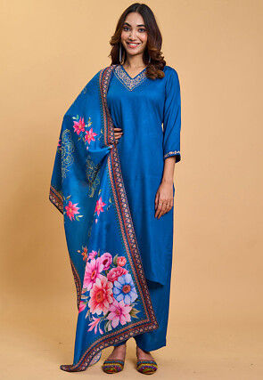 Embroidered Rayon Pakistani Suit in Blue
