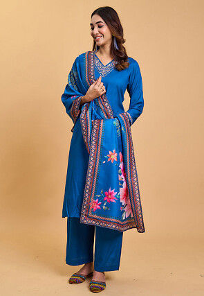 Embroidered Rayon Pakistani Suit in Blue