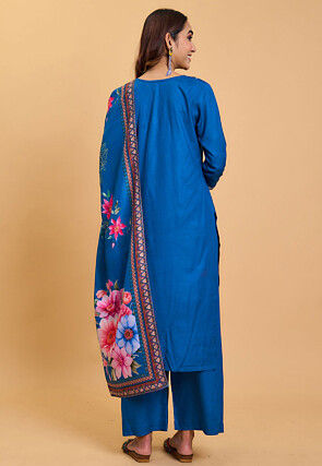 Embroidered Rayon Pakistani Suit in Blue