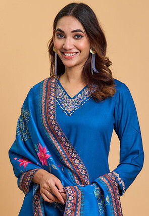 Embroidered Rayon Pakistani Suit in Blue