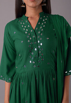 Embroidered Rayon Pakistani Suit in Dark Green