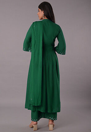 Embroidered Rayon Pakistani Suit in Dark Green