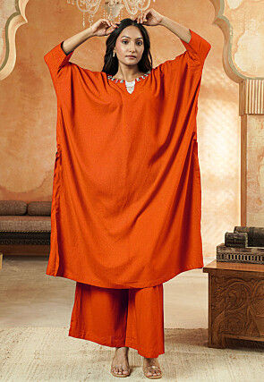 Embroidered Rayon Pakistani Suit in Dark Rust