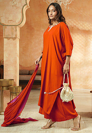 Embroidered Rayon Pakistani Suit in Dark Rust