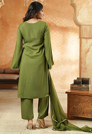 Embroidered Rayon Pakistani Suit in Dusty Green