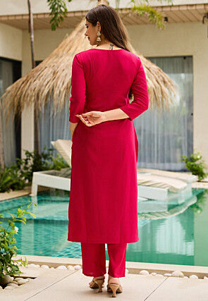 Embroidered Rayon Pakistani Suit in Fuchsia