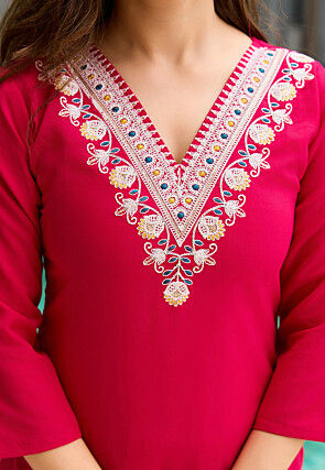 Embroidered Rayon Pakistani Suit in Fuchsia