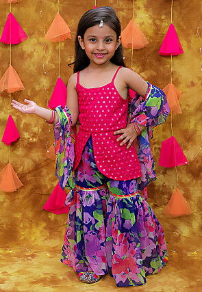 Embroidered Rayon Pakistani Suit in Fuchsia
