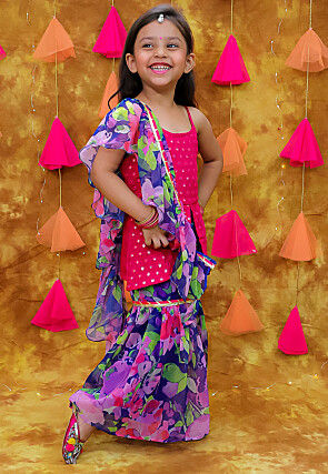 Embroidered Rayon Pakistani Suit in Fuchsia