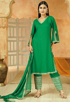 Embroidered Rayon Pakistani Suit in Green