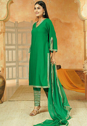 Embroidered Rayon Pakistani Suit in Green