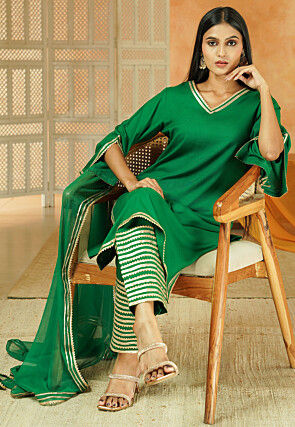 Embroidered Rayon Pakistani Suit in Green