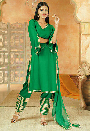 Embroidered Rayon Pakistani Suit in Green