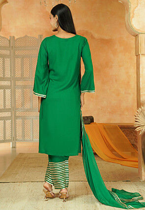 Embroidered Rayon Pakistani Suit in Green