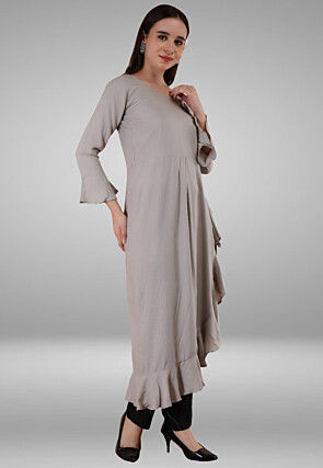 Embroidered Rayon Pakistani Suit in Grey