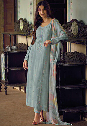 Embroidered Rayon Pakistani Suit in Pastel Blue