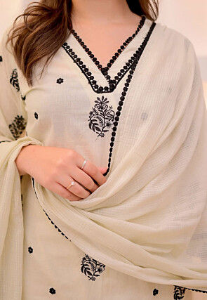 Embroidered Rayon Pakistani Suit in Light Beige