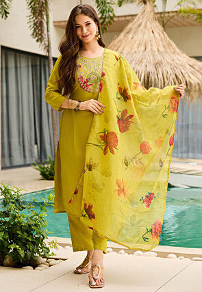 Embroidered Rayon Pakistani Suit in Light Green