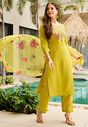 Embroidered Rayon Pakistani Suit in Light Green