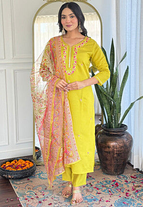 Embroidered Rayon Pakistani Suit in Light Green