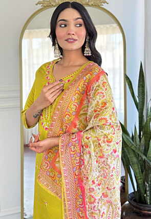 Embroidered Rayon Pakistani Suit in Light Green