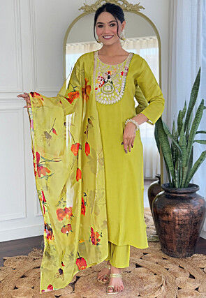 Embroidered Rayon Pakistani Suit in Light Green