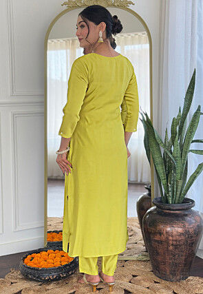 Embroidered Rayon Pakistani Suit in Light Green