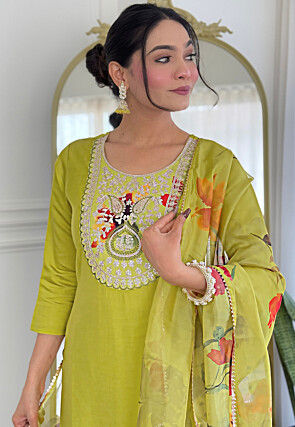 Embroidered Rayon Pakistani Suit in Light Green