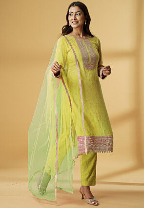 Embroidered Rayon Pakistani Suit in Light Green