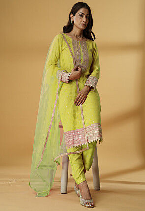 Embroidered Rayon Pakistani Suit in Light Green