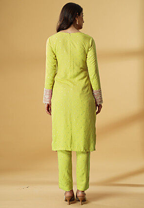 Embroidered Rayon Pakistani Suit in Light Green
